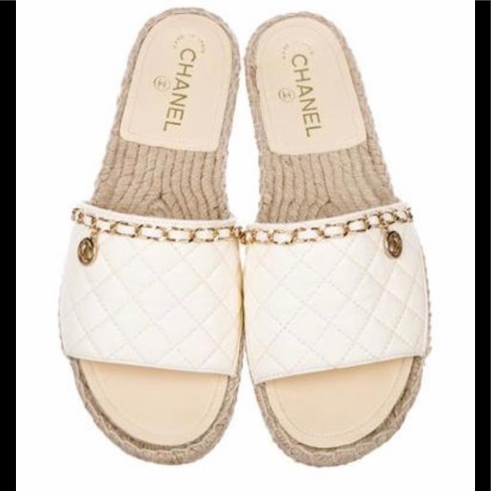 Chanel Lambskin Espadrille Slip on Sandals - Picture 1 of 4